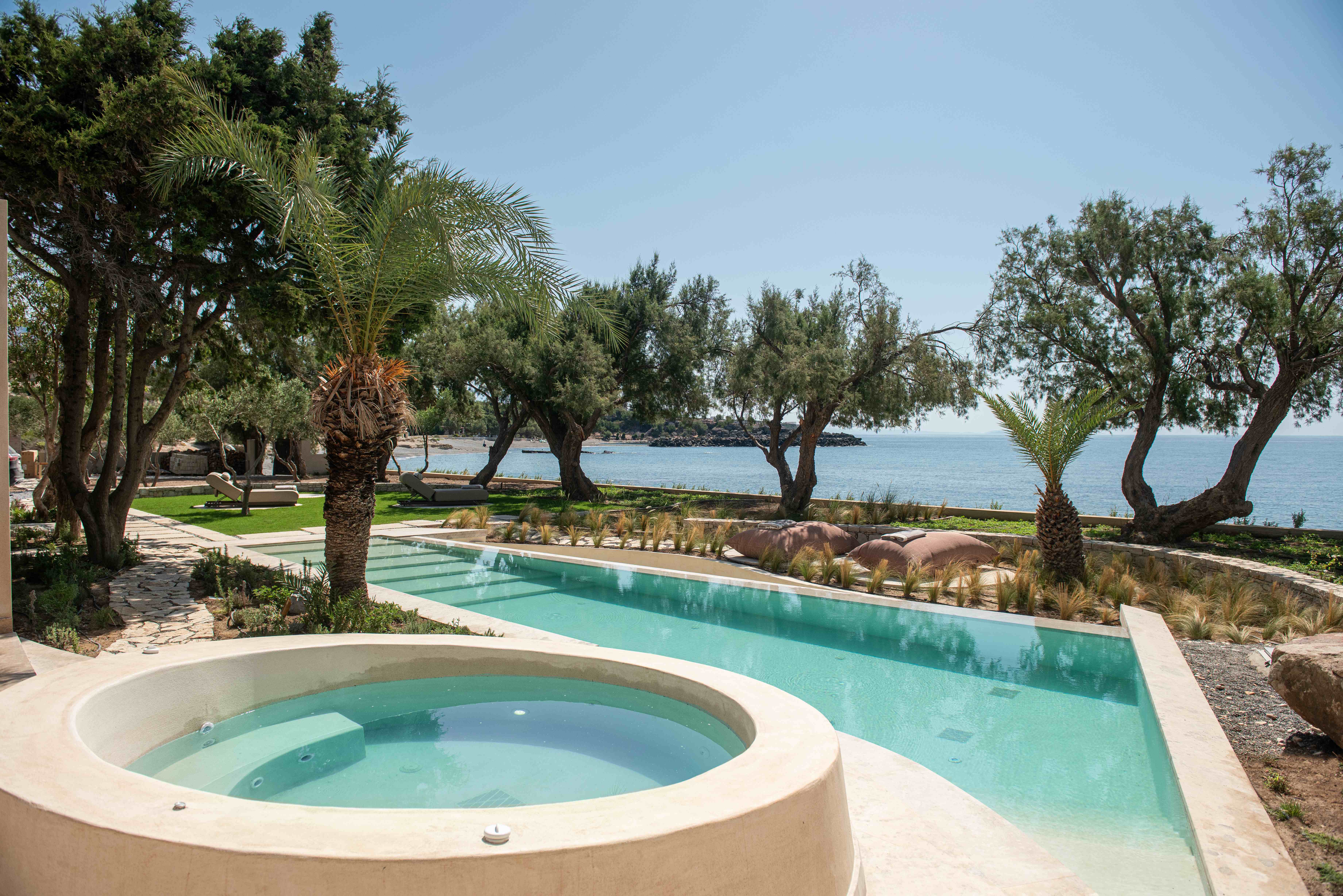 Heated pool and Jacuzzi overlooking the Mediterranean Sea