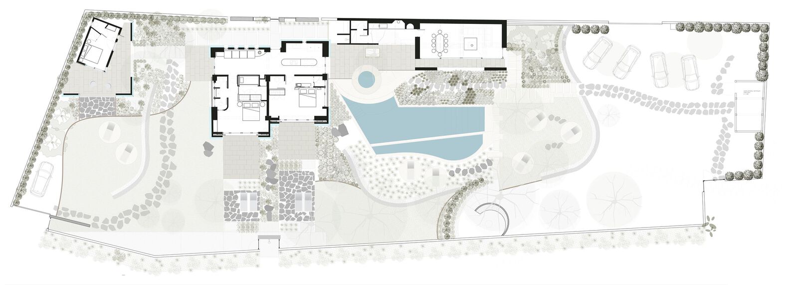 The Echo of the Sea property masterplan showing villa layout, pool, gardens, and surrounding grounds