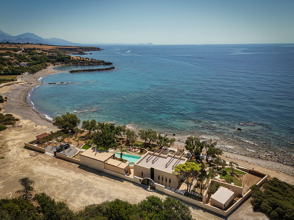 Beachfront view with mountains in distance