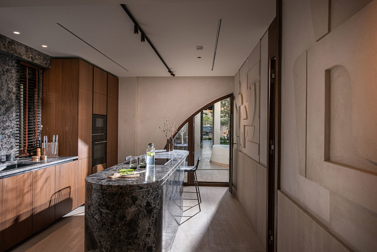 Modern kitchen with marble island